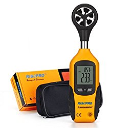 Anemometer, RISEPRO Digital Mini LCD Wind Speed Gauge Air Flow Speed Meter & Temperature Thermometer HT-81