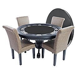 BBO Poker Nighthawk Poker Table for 8 Players with Black Speed Cloth Playing Surface, 55-Inch Round, Includes Matching Dining Top with 4 Lounge Chairs
