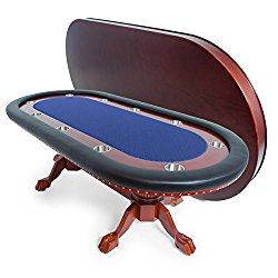 BBO Poker Rockwell Poker Table for 10 Players with Blue Speed Cloth Playing Surface, 94 x 44-Inch Oval, Includes Matching Dining Top