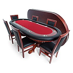 BBO Poker Rockwell Poker Table for 10 Players with Red Speed Cloth Playing Surface, 94 x 44-Inch Oval, Includes Matching Dining Top with 6 Dining Chairs