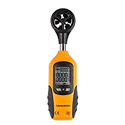 Flexzion Digital Anemometer Thermometer Handheld Air Velocity Wind Speed Scale Gauge Tester Measurement Tool with Vane Sensor LCD Display for Sailing Fishing Kite Flying and Mountaineering in Yellow