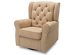 Delta Furniture Emerson Upholstered Glider Swivel Rocker Chair, Beige with Ecru Welt