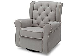 Delta Furniture Emerson Upholstered Glider Swivel Rocker Chair, Dove Grey with Soft Grey Welt