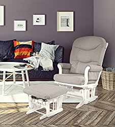 Dutailier Sleigh Glider-Multiposition, Recline and Ottoman Combo, WHITE FRAME/LIGHT GREY CUSHION