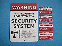 Home Security Alarm System Yard Sign & 4 Window Stickers – Stock # 704