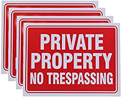 Vanitek 4 Pack Private Property No Trespassing Sign 9 x 12 Inch