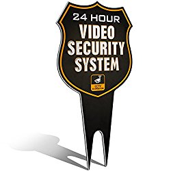 Warning 24 Hour Video Surveillance Security Camera System in Operation Metal Yard Sign | Stylish Laser Cut SHIELD Design | Heavy Duty 1/8″ Thick Di-Bond Aluminum (Non-Reflective)