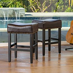 Chantal Backless Brown Leather Counter Stools w/ Brass Nailheads (Set of 2)