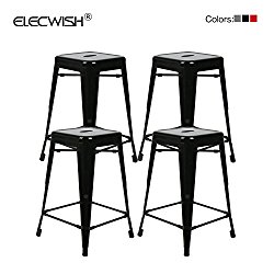 Flash Furniture 4 Pk. 24” High Backless Black Metal Indoor-Outdoor Counter Height Stool with Square Seat
