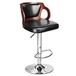 Homall Bar Stool Walnut Bentwood Adjustable Height Leather Bar Stools with Black Vinyl Seat Extremely Comfy with Seat Back Pad (Walnut Set of 1)