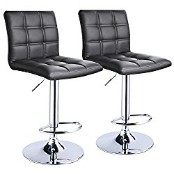 Modern Square PU Leather Adjustable Bar Stools With Back,Set of 2,Counter Height Swivel Stool by Leopard (Black)