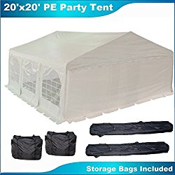 20’x20′ PE Party Tent White – Heavy Duty Wedding Canopy Carport Gazebo – with Storage Bags – By DELTA Canopies