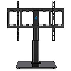 Universal Table Top TV Stand for 32 to 60 inch TVs with 40 Degree Swivel, Height Adjustable Stands with 4.7 inch Adjustment,Tempered Glass Base,Hold up to 60lbs TVs by HUANUO