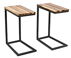 BirdRock Home Acacia Wood TV Tray Side Table | Set of 2 | Industrial Design | Natural Wood Bed Sofa Snack End Table