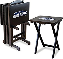 Imperial Officially Licensed NFL Merchandise: Foldable Wood TV Tray Table Set with Stand, Seattle Seahawks
