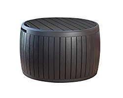 Keter 37 Gallon Circa Natural Wood Style Round Outdoor Storage Table Deck Box