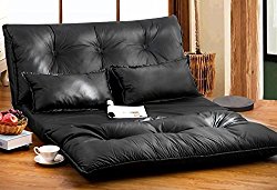 Merax Pu Leather Foldable Modern Leisure Sofa Bed Video Gaming Sofa with Two Pillows, Black