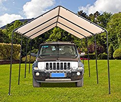 SORARA Carport 10′ x 20′ Outdoor Car Canopy Gazebo with 8 Steel Legs, White