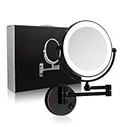 GURUN Oil-Rubbed Bronze Wall Mounted Makeup Mirror LED Light with 7x Magnification, 8-Inch Two-sided Swivel, Plug powered M1805DO(8in,7x)
