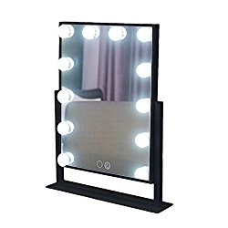 Large Makeup Mirror Touch Screen with 12 Big LED Bulbs Lighted Mirrors Adjustbale Brightness (Black)