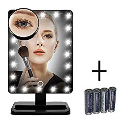 [New Version] Makeup Mirror, FLYMEI Touch Screen 20 LED Lighted Vanity Mirrors with Removable 10x Magnifying Mirrors, Include AA Batteries (4 Pack)
