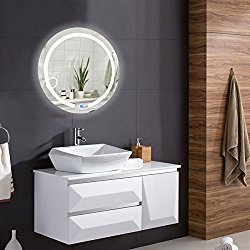 Tangkula Led Mirror 20″ Round Wall Mount Round Bathroom Illuminated Vanity Make Up Wall Mirror