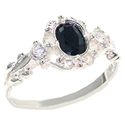 925 Sterling Silver Natural Sapphire and Diamond Womens Trilogy Ring – Sizes 4 to 12 Available