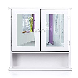 HOMFA Bathroom Wall Cabinet Multipurpose Kitchen Medicine Storage Organizer with Mirror Double Doors Shelves,White Finish