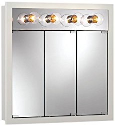 Jensen 755371 Granville Lighted Medicine Cabinet with Four Bulbs, Classic White, 30-Inch by 30-Inch by 4-3/4-Inch