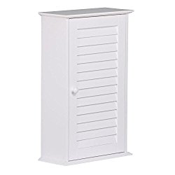 Topeakmart Bathroom/Kitchen Wall Mounted Single Louvered Door 3 Tier Adjustable Storage Shelf Medicine Cabinet/Cupboard