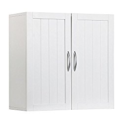 Topeakmart White Wooden Bathroom Wall Cabinet Toilet Medicine Storage Organizer with Adjustable Shelf Cupboard Unit