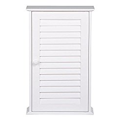 Yaheetech White Wood Bathroom Wall Mount Cabinet Toilet Medicine Storage Organizer Single Door with Adjustable Shelves