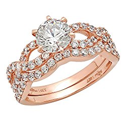 1.7 Ct Round Cut Pave Halo Engagement Promise Wedding Bridal Anniversary Ring Band Set 14K Rose Gold, Clara Pucci