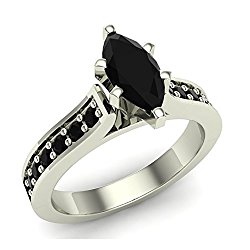 Marquise Cut Black Diamond Engagement Ring 1.00 ctw 14K Gold on Sterling
