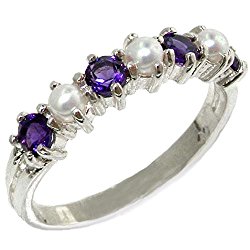 18k White Gold Cultured Pearl & Amethyst Womens Eternity Ring – Sizes 4 to 12 Available