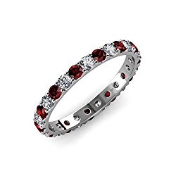 Red Garnet and Diamond U-Prong Eternity Band 2.20 ct tw to 2.53 ct tw in 18K Gold