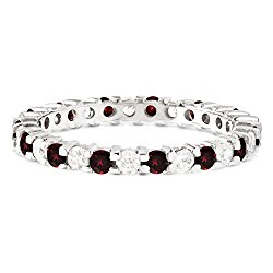 Stackable 1.7 mm Diamonds (G-H I2-I3) and Genuine Ruby Set In Silver Double Shared Prong Eternity Ring