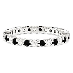 Stackable 2.1 mm Diamonds (G-H I2-I3) and Black Diamonds in 14k White Gold Shared Prong Eternity Ring