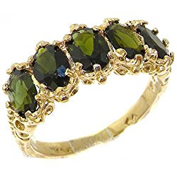 10k .417 Yellow Gold Natural Green Tourmaline Womens Band Ring – Sizes 4 to 12 Available