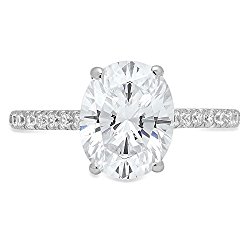 2.09 ct Brilliant Oval Cut Accent Solitaire Anniversary Engagement Wedding Bridal Promise Ring Solid 14k White Gold, Clara Pucci