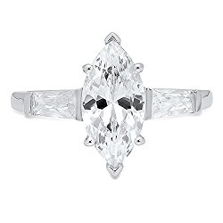 Clara Pucci Marquise&Baguette Cut Solitaire 3-Stone Engagement Wedding Anniversary Promise Ring 14K White Gold, 1.85CT
