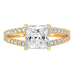 Clara Pucci Princess Cut Accent Solitaire Engagement Wedding Bridal Anniversary Promise Ring in Solid 14k Yellow Gold, 2.33CT