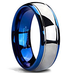 Queenwish 8mm Tungsten Carbide Wedding Bands Blue Silver Dome Bridal Rings