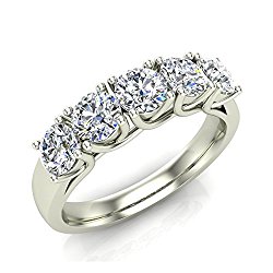 1.10 ct tw Classic Five Stone Diamond Wedding Band Ring 14K Gold (G,I1) Premium Quality