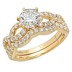 1.7 Ct Round Cut Pave Halo Engagement Wedding Bridal Anniversary Ring Band Set 14K Yellow Gold, Clara Pucci