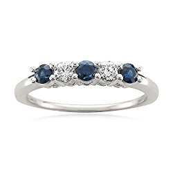 14k White Gold Round Diamond & Blue Sapphire Bridal Wedding Band Ring (1/2 cttw, H-I, I1)