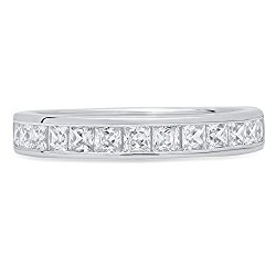 2.30 ct Princess Cut Stackable Channel Setting Wedding Promise Bridal Engagement Band 14K White Gold, Clara Pucci
