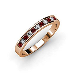 Red Garnet and Diamond 11 Stone Channel Set Wedding Band 0.60 ct tw in 14K Rose Gold