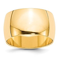 Solid 14k Yellow Gold 12 mm Classic Rounded Wedding Band Ring