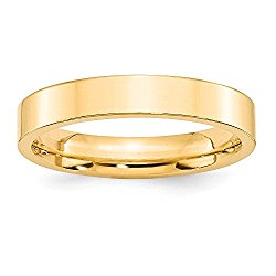 Solid 14k Yellow Gold 4 mm Flat Comfort Fit Wedding Band Ring